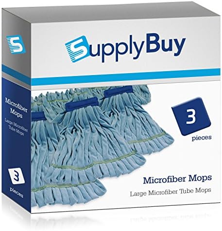 SupplyBuy Large Microfiber Tube Mops | Industrial Wet Mops with Canvas Headbands | Pack of 3