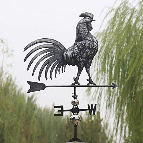 IORMAN Handmade 3D Weathervanes, Stainless Steel Matt Aged, Home Garden Roof Weather Vane Ornaments (Big Tail Rooster) - Thumbnail 3