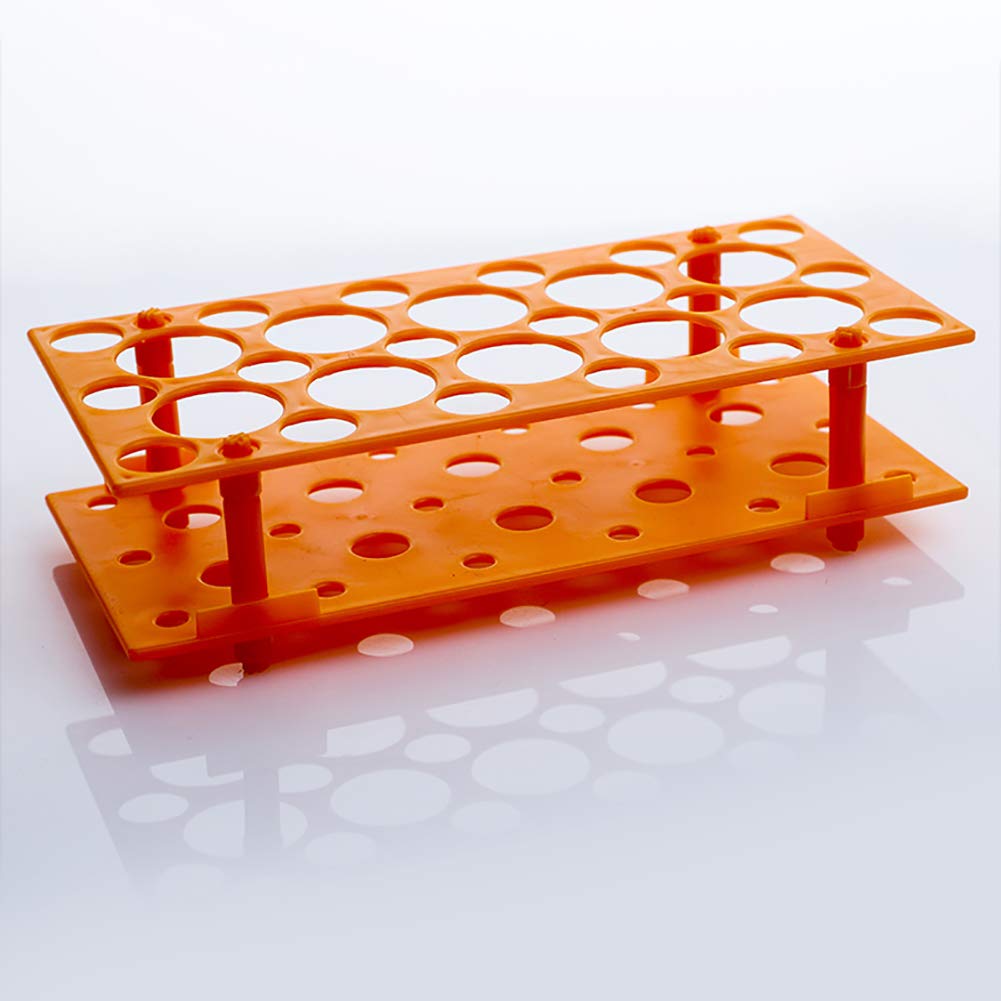 Whale Jump 28/50 hole centrifuge tube rack for 10ml / 15ml / 50ml laboratory plastic tube rack (28 holes, Orange (Pack of one))