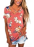Chase Secret Womens Floral Print Casual Shirts Crisscross Front V Neck Blouse Tops Large Pink