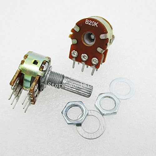 WuLian 5PCS/LOT B20K 20K OHM WH148 6Pin Linear Dual Rotary Potentiometer Pots Shaft 20MM with Nuts and Shim
