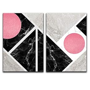 2 Panel Canvas Wall Art - Abstract Geometric Composition - Giclee Print Gallery Wrap Modern Home Art Ready to Hang - 16"x24" x 2 Panels