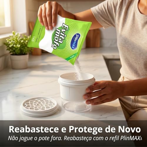 Kit Antimofo Evita Mofo Antiumidade | Refil 1Kg + 5 Potes Reutilizáveis para Guarda-roupas e Gavetas