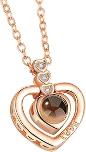 Bokeley 100 Languages Necklace I Love You Necklace for Women Girls Memory Necklace Projection Necklace Best Gift for Her for MOM (Rose Gold #7)