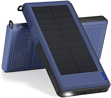 Titita Solar Charger, 10000mAh Quick Charge 3.0 Solar Power Bank with 2 USB Port and 1 LED Light, Solar Panel Portable Charger with Carabiner and Waterproof Function for IOS/Android Cellphones