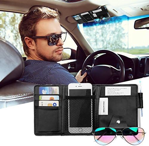 Quality Universal Car Sun Visor Organizer Pocket Storage Pouch – Chanbly 125.5 Inch Rectangular Bright Leather Suspended Multifunctional Storage Visor Pocket Organizer (Blue)