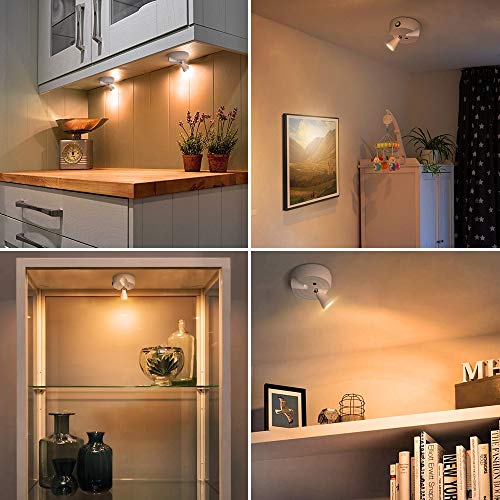 Olafus 4 Pack LED Spotlight, 200LM Wireless Accent Lights Battery Operated, Dimmable LED Puck Light with Remote, 2700K Warm White Uplight, Rotatable Art Lights for Paintings, Picture, Artwork Closet