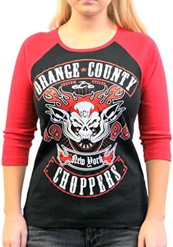 Orange County Choppers Womens Pipe Skull Tee, 2XL, Black/Red