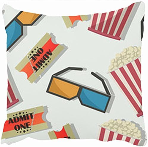 Sneeepee Custom Decorative Throw Pillows Covers Seamless Cinema Pattern Tickets Glasses Popcorn Sexy Lips Pattern 20 By 20 Inches Pillowcase Design Home Decor Sofa Cushion Pillow Cases