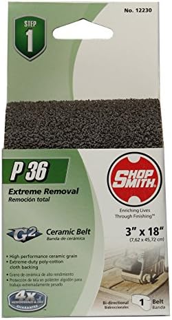 Shopsmith 12230 36 Grit Ceramic Sanding Belts (1 Pack), 3" x 18"