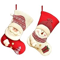Yingzia 19" Classic Christmas Stockings Set of 2 with Santa, Snowman Xmas Character 3D Plush Fireplace Stockings for Christmas Decorations (Style 1)