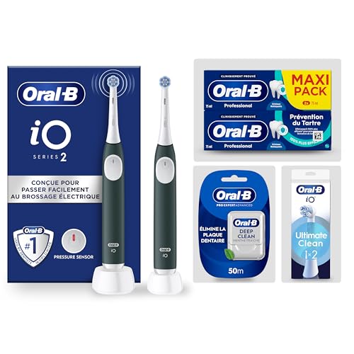 Oral-B Elektrische Zahnbürste iO 2 mit 1 Ersatzbürste, grün – 3 Putzmodi, einschließlich Weichheit, Drucksensor für das Zahnfleisch, wiederaufladbarer Akku, leise