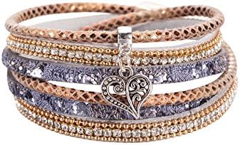 Handmade Alloy Braided Leather Bracelet for Women (Mixed color1, 7.5)