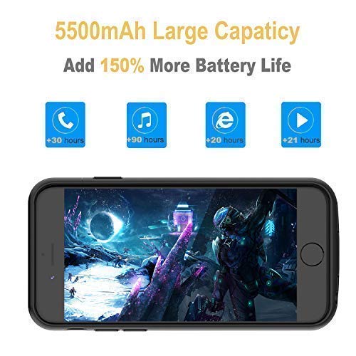 iPhone 7 Plus / 8 Plus Battery Case, Slim Charger Power Case Headphone Support with 5500mAh for iPhone 5.5-inch, Best Portable Smart External Protective Battery Case iBatrycas (Black)