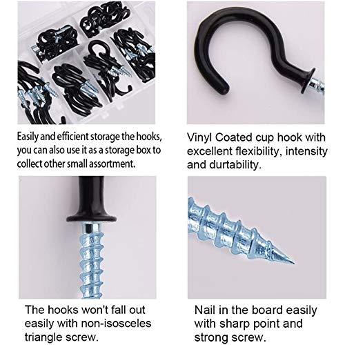 Schraubhaken, Vinyl beschichtet Cup Haken 70 Stück 6 Größen Deckenhaken Set Hakenschrauben für Tassen Haushaltsgegenstände Weiß (Schwarz)