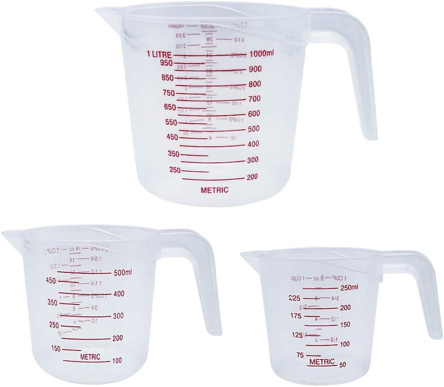 Plastic Measuring Cup, Measuring Cup Set of 3 BPA-free Stackable Clear Heat-resistant with Angled Grip and Spout for Flour Oil Powder (4/2/1 Cup Capacity)