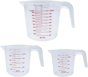 Plastic Measuring Cup, Measuring Cup Set of 3 BPA-free Stackable Clear Heat-resistant with Angled Grip and Spout for Flour Oil Powder (4/2/1 Cup Capacity)
