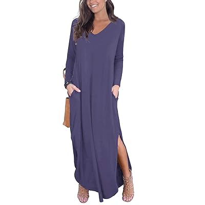 sachin and babi light blue dress GRECERELLE Womens Casual Loose Pocket Long Dress Long Sleeve Split