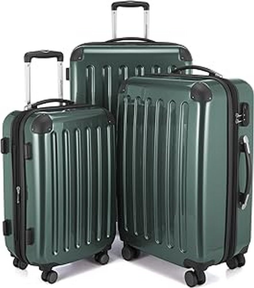 HAUPTSTADTKOFFER® · Three-Piece Hard-Side Suitcase Set DarkGreen high Gloss · Cabin Luggage 45 Liter (55 x 35 x 20 cm) + Suitcase 87 Liter (63 x 42 x 28 cm) + Suitcase 130 Liter (75 x 52 x 32 cm)