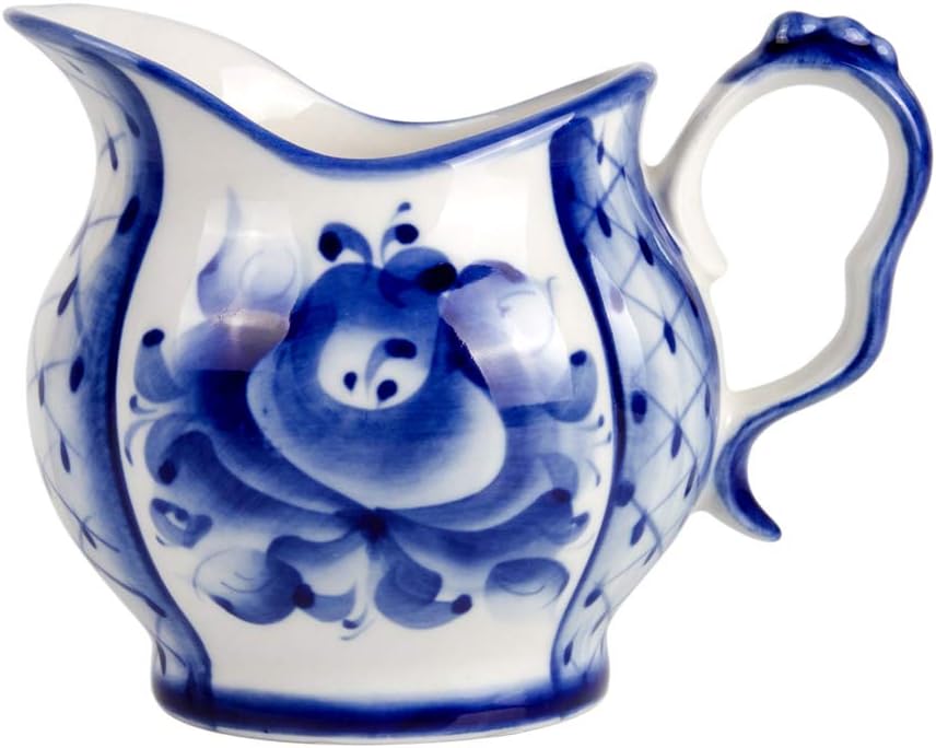 Blue Rhapsody Milk Jug 13 oz (400 ml). Blue and White Porcelain. Gzhel