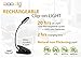 Easy CLIP ON READING LIGHT, BOOK LIGHT & BED LIGHT for reading in Bed or Desk. RECHARGEABLE, EYE-CARE Protection, 20 HOUR use, 2 Modes, 4 LED. Good for Music stand, kids, WARM TRAVEL LIGHT & CAMPING