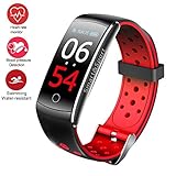 Fitness Tracker Watch, Upgraded IP68 Swim Water-resistant HD Color Screen Smart Bracelet, HR/Blood Oxygen/Pressure/Calorie/Sleep Monitor,Pedometer Activity Tracker BLE 4.0 for Android/IOS (Red)