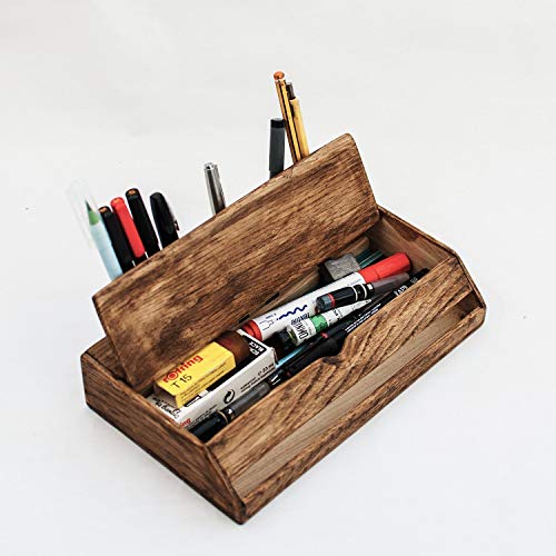 Wood desk organizer - Vintage style walnut office desk organization - Classic wood Stationery storage box - Thumbnail 4