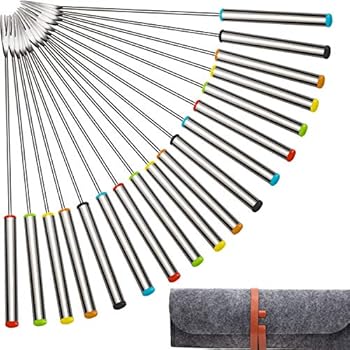 TecUnite Stainless Steel Fondue Forks with Heat Resistant Handle for Cheese Chocolate Fondue Roast Marshmallows Meat, 9.5 Inch (18 pack)