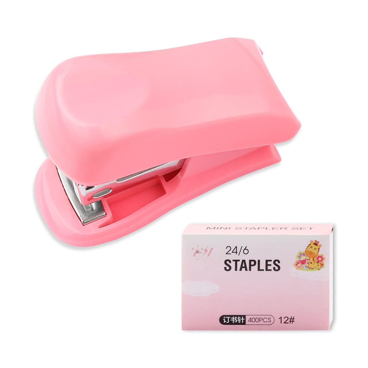 Jagowa Mini Staplers Set Less Effort Desktop Staplers with 400 Standard 24/6 Staples for Office School(Pink)