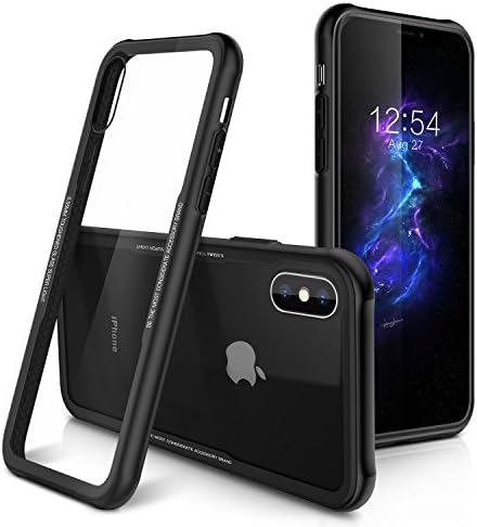 BLUESSENCE iPhone X Tempered Glass Case ,Clear Protective Case for Apple iPhone 10 [Drop Protection][Scratch Resistant][Clear Back] Shell Cover For iPhone X /10 (Black)