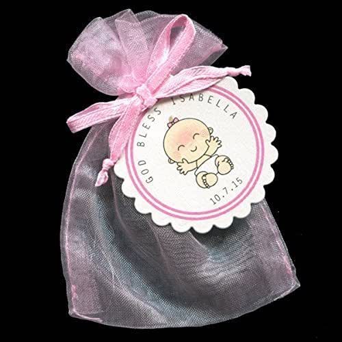 Girls Baptism Christening Favor Bags with Tags, Pink with