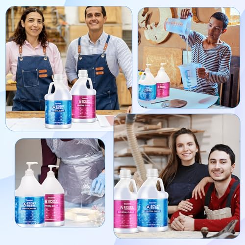 Teexpert Crystal Clear Epoxy Resin Kit 1 Gallon Self-Leveling Coating and Casting Resin, High-Gloss & Bubbles Free Resin and Hardener Kit for DIY Art, Jewelry, Table Top, Molds, Wood 1:1 Ratio