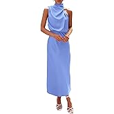 PRETTYGARDEN Women's 2026 Summer Satin Dress Elegant Sleeveless Mock Neck Cocktail Party Maxi Dresses