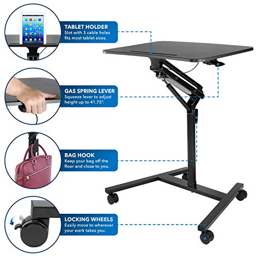 MountIt! Mobile Standing Laptop Desk, Height Adjustable Rolling Sit Stand Workstation with