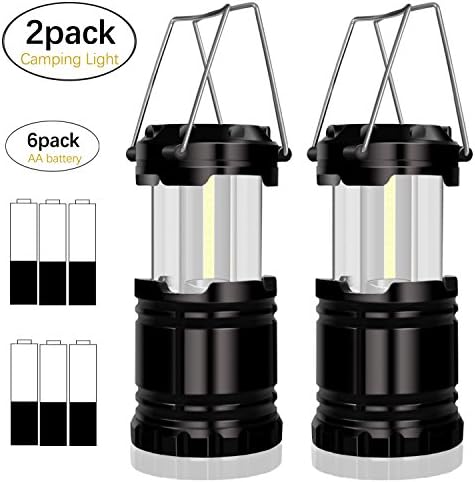 SuBleer 2 Pack Portable Outdoor LED Camping Lantern ,Bright Flashlights with 6 AA Batteries for Emergency,Hurricane,Outage, Backpacking,Hiking etc(Black,Collapsible)