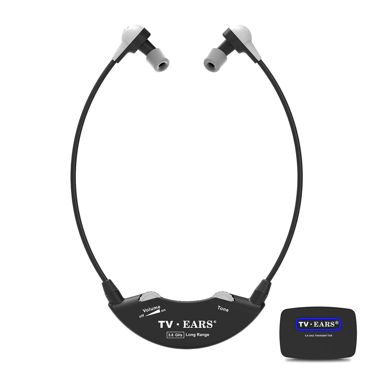 TV · Ears Long Range Digital Wireless Headset System, 5.8 GHz RF Transmitter Headsets for TV, Ideal for Seniors & with Hearing Difficulties, Works with a Wide Range of TV Brands, 1 Pair