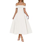 ZESICA Summer Cocktail Dresses for Women's Elegant Off Shoulder Short Sleeve Swing A Line Wedding Evening Party Midi Dress