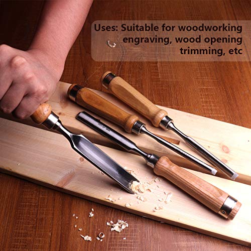 Atoplee 8mm(5/16")/12mm(1/2")/18mm(3/4")/25mm(1") Wood Carving Gouge Chrome Vanadium Steel Semi-Circular Carpenter Woodworking Chisel (Full Size-4PCS)