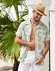 COOFANDY Men Cotton Linen Shirts Short Sleeve