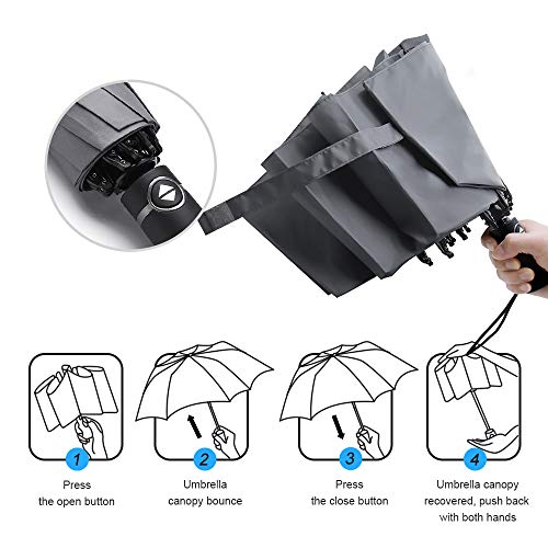 Bodyguard Inverted Windproof Umbrella with Teflon Coating, 10 Ribs Auto Open and Close Travel Umbrella, Portable Reverse Umbrellas with Leather Cover - Thumbnail 4