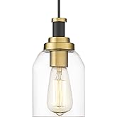 zeyu Modern Gold Pendant Light, 1-Light Glass Hanging Light for Kitchen Dining Room, Clear Glass Shade, Black and Gold Finish