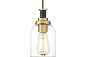 zeyu Modern Gold Pendant Light, 1-Light Glass Hanging Light for Kitchen Dining Room, Clear Glass Shade, Black and Gold Finish, ZG33M1L BK+BG
