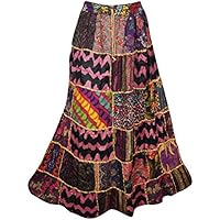 Mogul Interior Womens Patchwork Hippy Long Skirt Vintage Printed Boho Summer Skirts