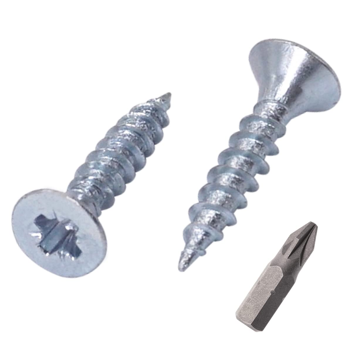 SKIR'CO (Pack of 1000 pcs) Zinc Plated Steel 2.5 x 12 mm Silver Wood Screws, Pozidriv Countersunk Head, Chipboard Screws, PZ Fully Threaded (1000, 2.5 x 12 mm)
