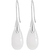 Natural Simple Single Geometric Stone Drop Earrings,Silver Real Genuine Crystal Quartz Gemstone Statement Dangle Earrings for Women Her