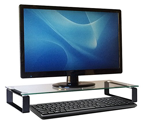 Carrara Computer Monitor Stand – Desk Shelf – Printer Stand – Monitor Riser for Home Office, Tempered Glass 10 x 24 Inches