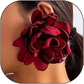 Big Fabric Flower Statement Earrings for Women Exaggerated Extra Large Rose Floral Dangle Earrings Boho vintage Petal Dangling Earring Wedding Jewelry