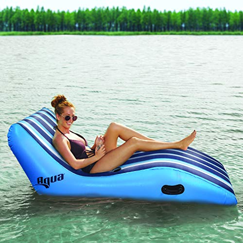 Aqua Ultra Comfort Recliner Lounge, One 1-Person, Heavy Duty, X-Large, Lounge Pool Float, Navy/White Stripe