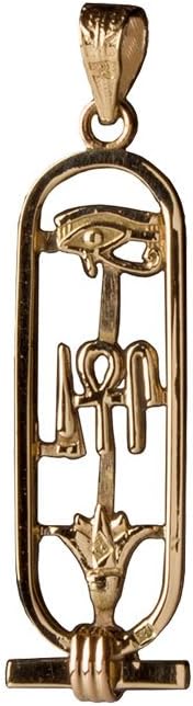 Discoveries Egyptian Imports - Handmade Health, Life and Happiness Cartouche Pendant - Available in 14K Gold, 18K Gold, Gemstone and Sterling Silver - Hieroglyphic Symbols - Made in Egypt