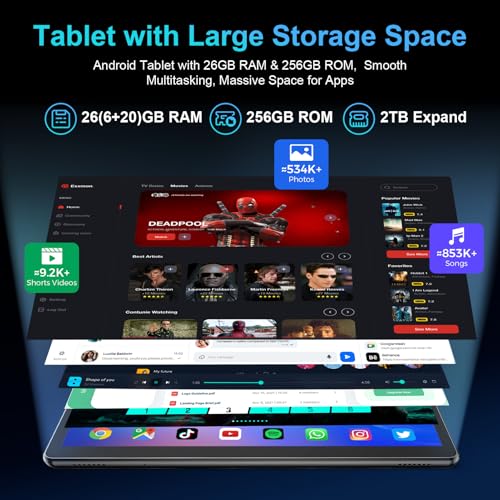 Android 16 Tablet with Keyboard, 2026 Android Tablet 10 inch, 26GB+256GB+2TB Expand, Electronic Tablet PC with Gemini, 8-Core, 8000mAh, 5G WiFi, GMS, 2 in 1 Tablet with Case/Mouse/Stylus(Black Case)